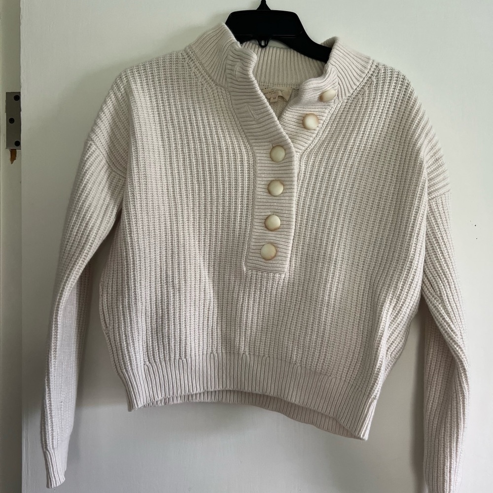 Sezane Cream Button-Up Women's Wool Jumper
